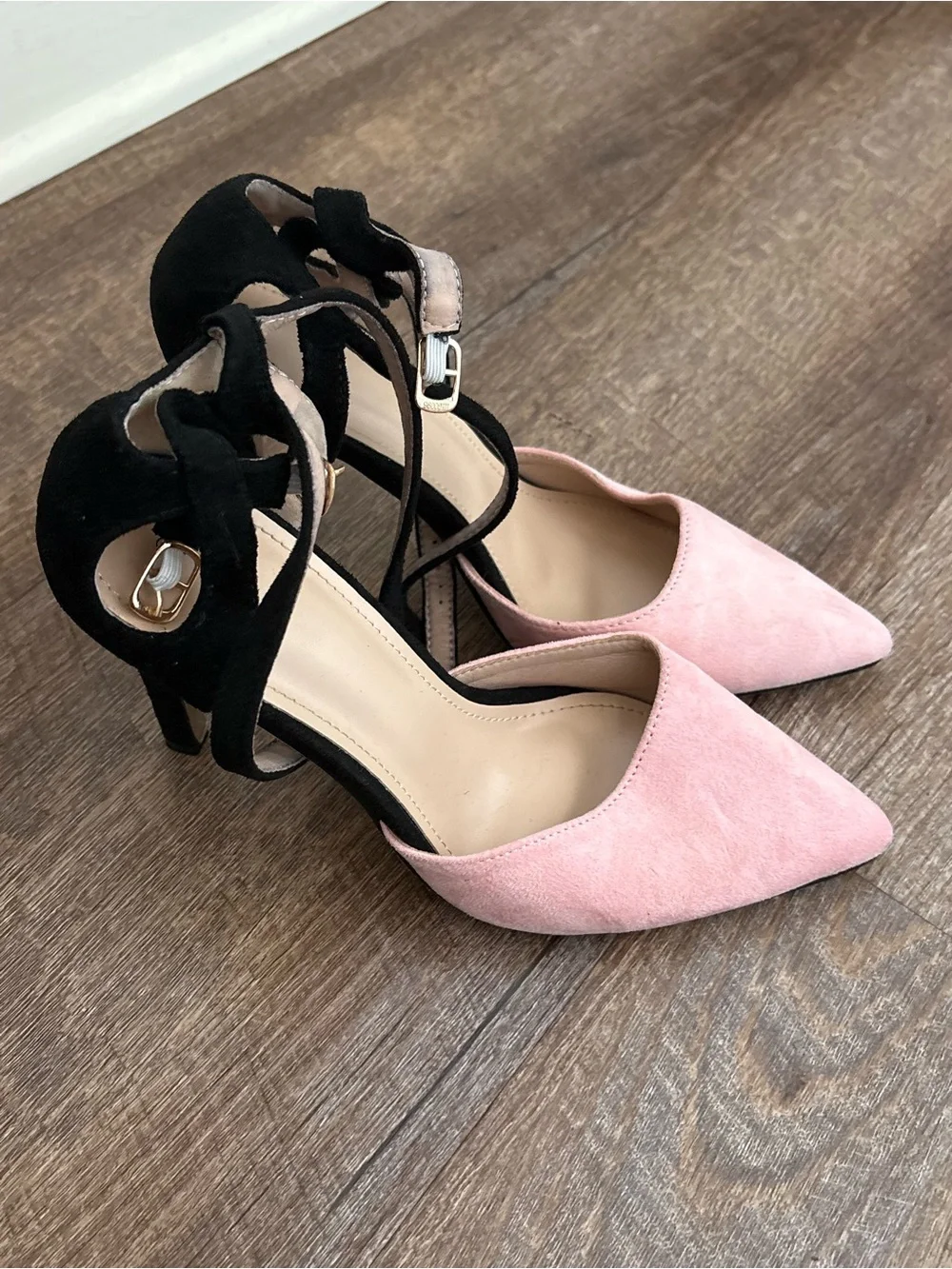 Women's Pink Pointed-Toe Ankle Strap Flats